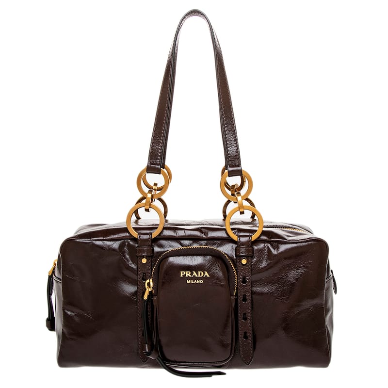Prada Dangle Medium Leather Top-Handle Bag - Dark Brown