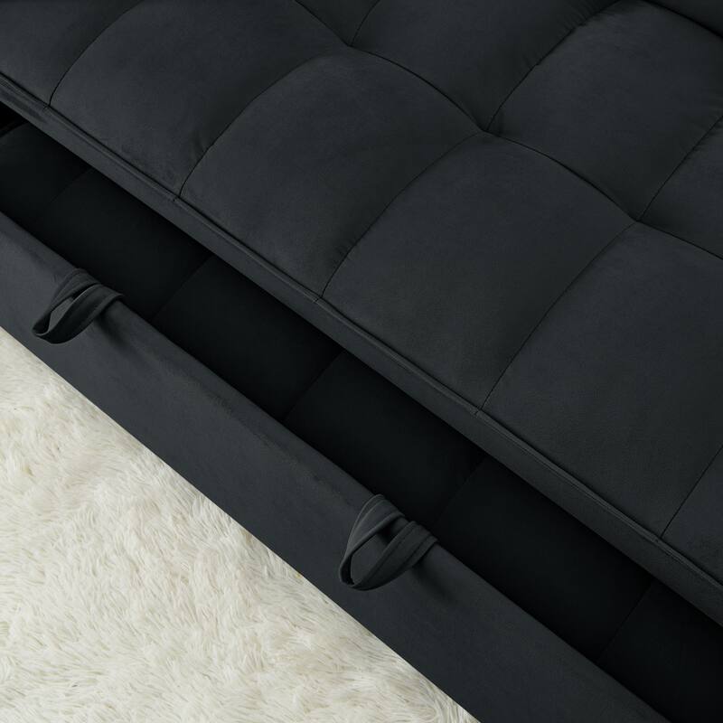 54.33 inch Black Solid Wood Foldable Sofa Bed with Adjustable Back and Multiple Features