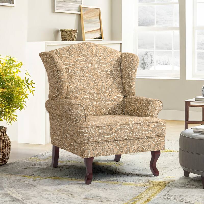 Classic Wingback Accent Chair for Living Room - 1-Piece - Paisley Brown/ Cotton
