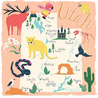 Utah Home 4-Pack Absorbent Stone Coasters with Protective Cork Backing 4" Square Made in The USA Artistic Easily Wipes Clean