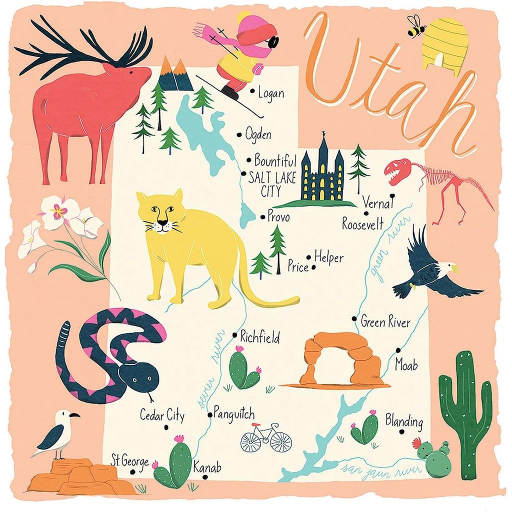 Utah Home 4-Pack Absorbent Stone Coasters with Protective Cork Backing 4" Square Made in The USA Artistic Easily Wipes Clean