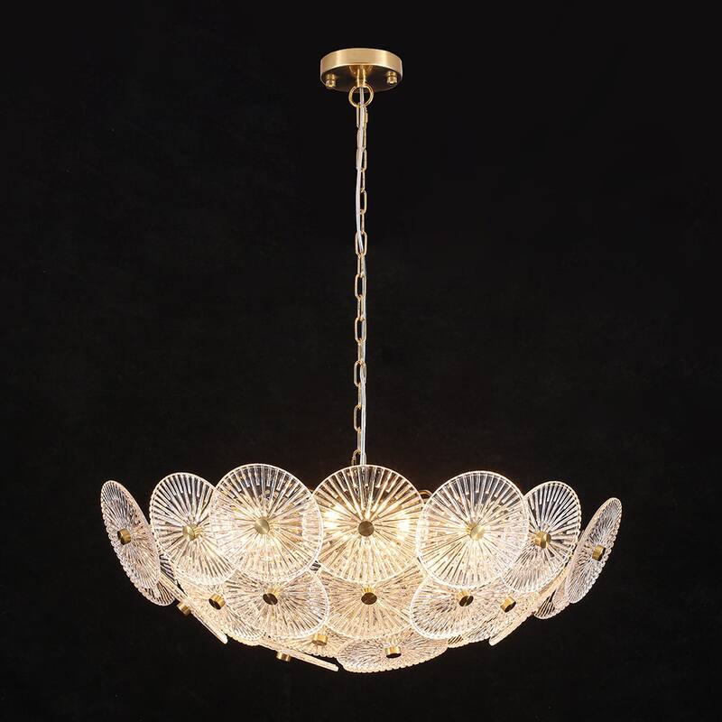 Glam 9-Light Tiered Clear Art Glass Round Basin Chandelier 28in