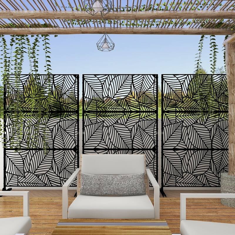 Free Standing Metal Privacy Screen Panel Decorative Outdoor Privacy Screen - 72"H x 47"W