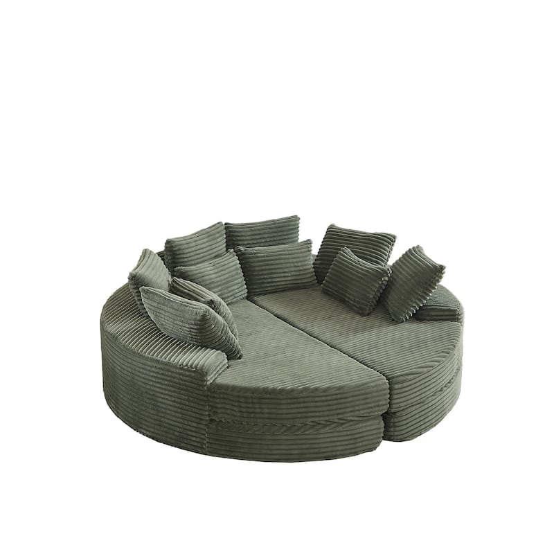 78.5-inch Corduroy Round Oversized Recliner,Converts into Two Recliners,2-In-1 Sofa Bed