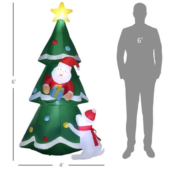Outsunny 6ft Inflatable Christmas Tree with Santa Claus and A White Dog ...