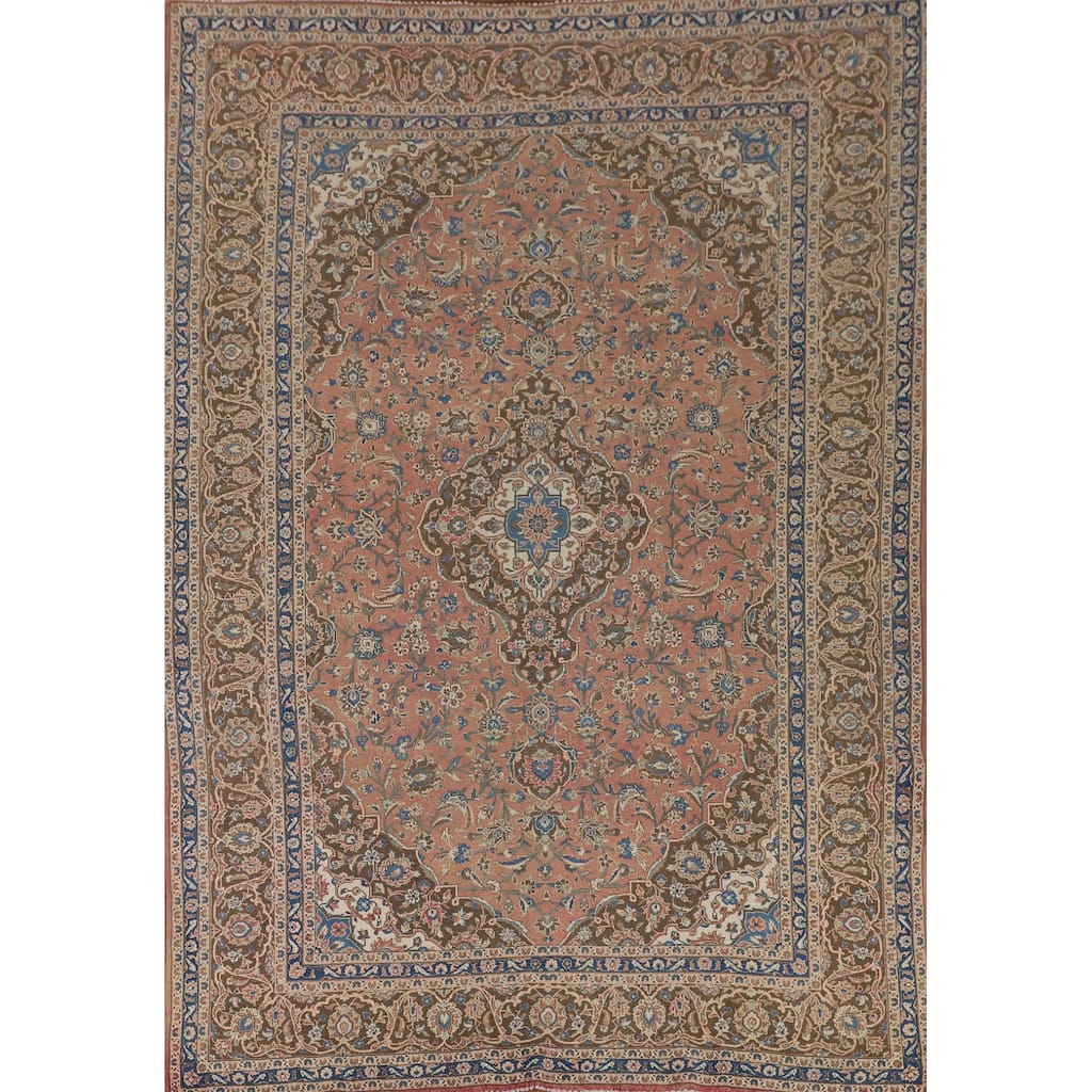 Floral Mashad Persian Vintage Area Rug Hand-Knotted Wool Carpet - 8'0" x 11'2"