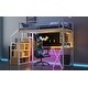preview thumbnail 23 of 30, Full Size Metal Loft Bed with Desk, LED-Lit Shelves, Built-in Wardrobe, and Storage Stairs, Workstation Combo for Kids or Teens