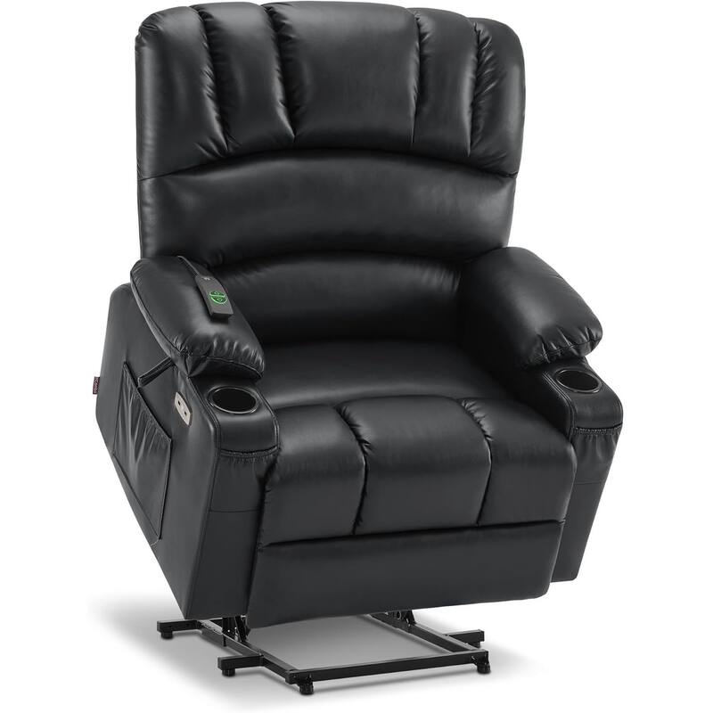 MCombo Large Power Lift Recliner Chair with Massage and Heat, Cup Holders, Side Pockets, Faux Leather R7092 (Large-Wide)