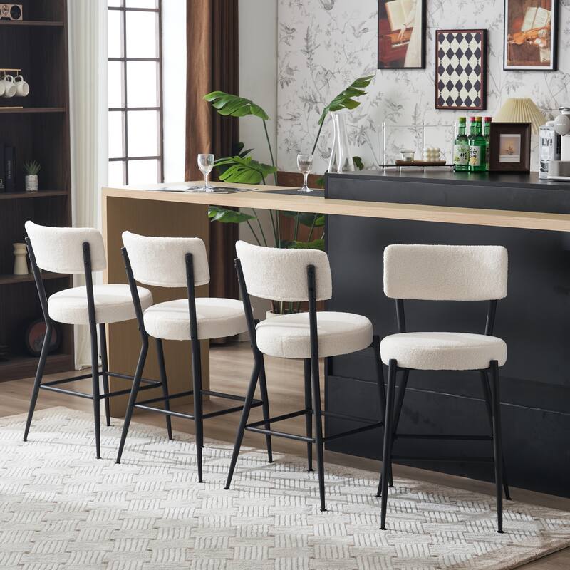 Modern Teddy Fabric Upholstered Barstools, Set of 4