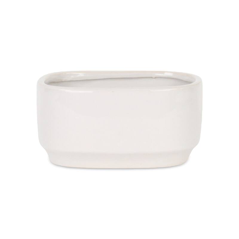Elegora Wide Curved Rectangular Ceramic Pot - Off White