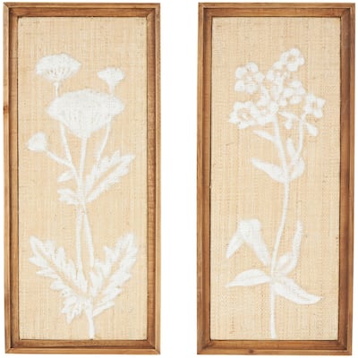 Wood Floral Textured Home Wall Decor with White Painted Accents - Set of 2 Cream - Roche River Decor