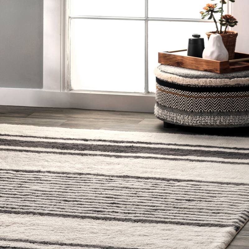 Striped Wool Machine Washable Area Rug