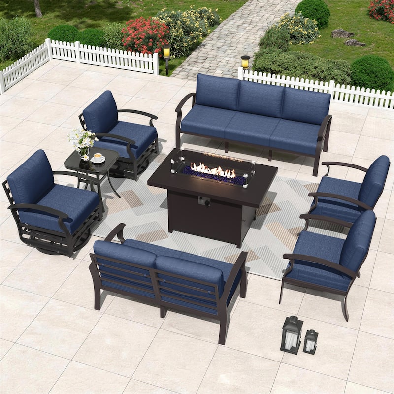 Kullavik Aluminum Outdoor Patio Furniture with Curved Armrests & Firepit Table