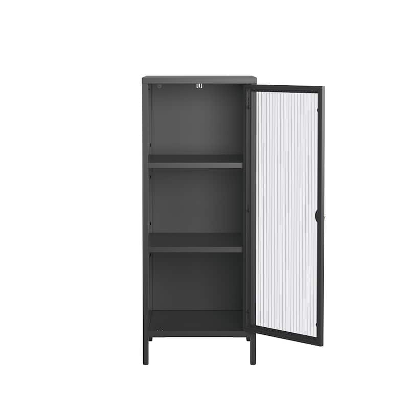 Benoite 40.02-inch Black One Door Metal Storage Cabinet with Fluted Clear Door and Gold Handle - 40.02