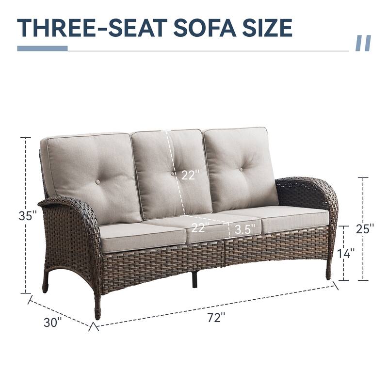 Gymojoy 3-Seat Outdoor Wicker Sofa with Professional Outdoor Cushions