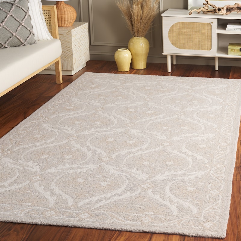 SAFAVIEH Handmade Blossom Luisete Ogee Wool Rug - 9' x 12' - Silver/Ivory