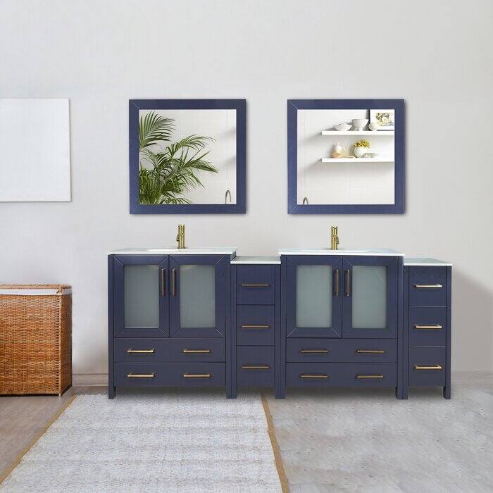 Vanity Art 72 in. Double Sink Bathroom Vanity with Top and Mirrors - 72 X 18.1 X 35.8