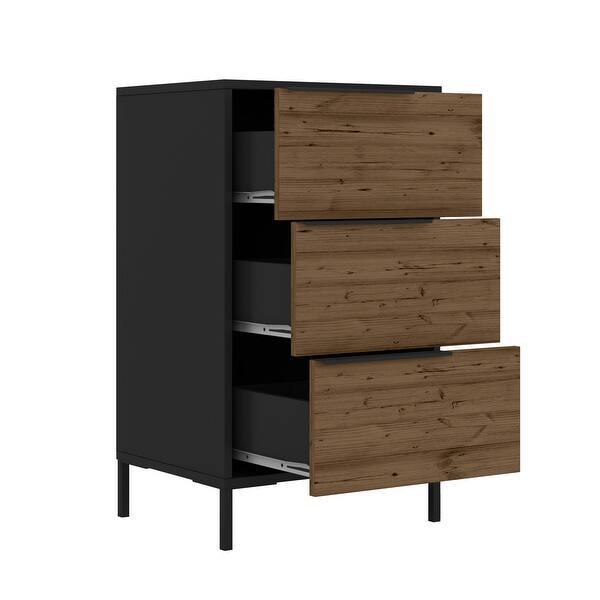 Shop Wood And Metal Office Accent Storage Cabinet With 3 Drawers Black And Brown Overstock 31992875