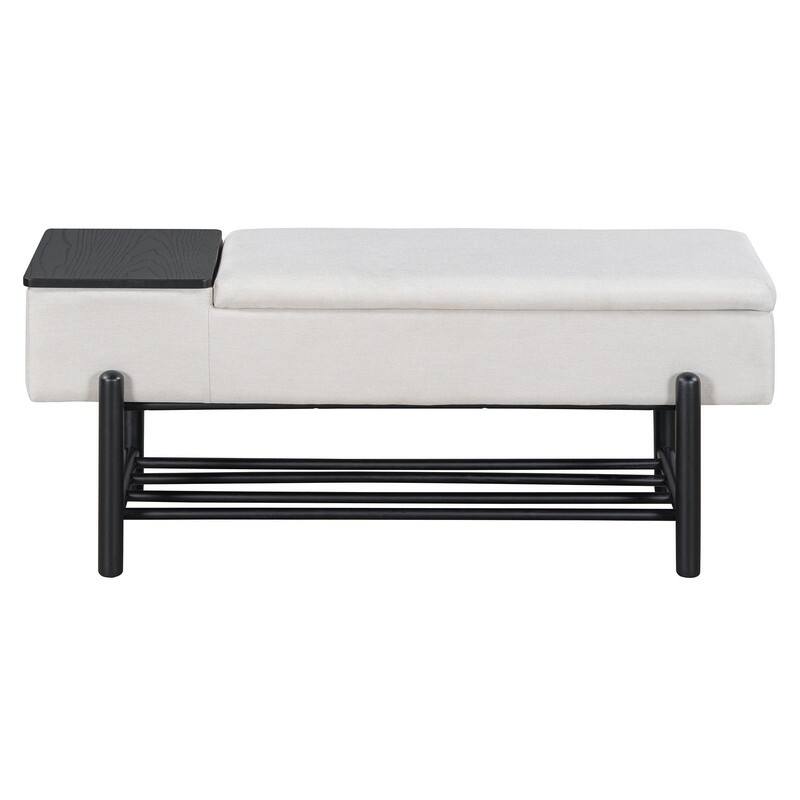 Modern 47.2" Upholstered Storage Bench with Hidden Compartment for Entryway and Living Room