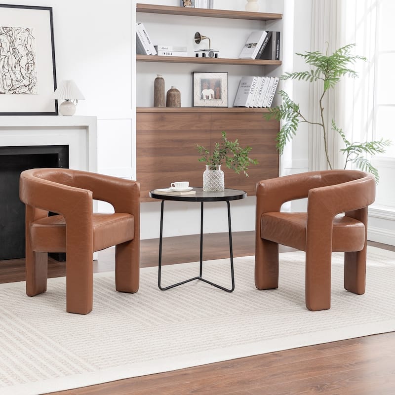 SEYNAR Modern Glam PU Leather Upholstered Dining Chair, Open-Back Accent Chair Set of 2