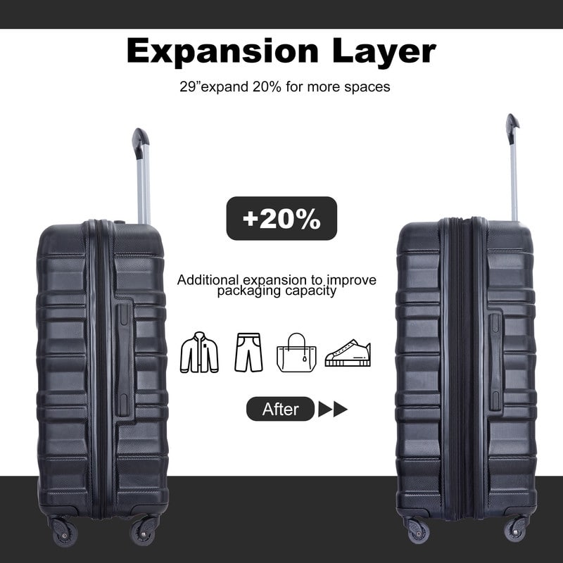 3PCS Expandable PC Lightweight Luggage Sets Suitcase with 2 Hooks,TSA Lock and Spinner Wheels