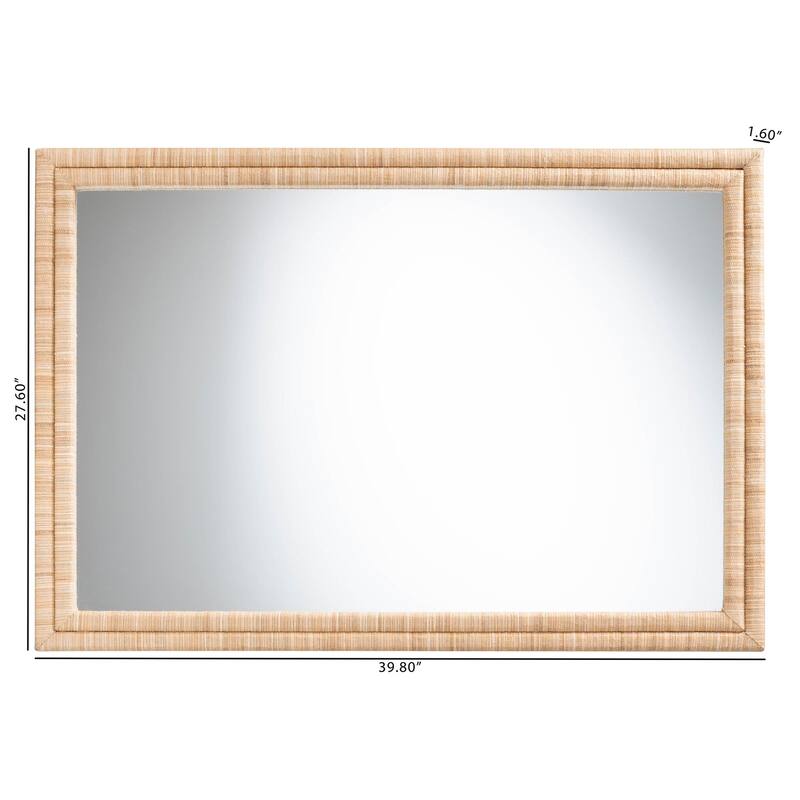 Canan Grasscloth Wall Mirror - Handwoven Rectangle Frame Accent Mirror for Bedroom, Entryway, or Living Room - Light Brown