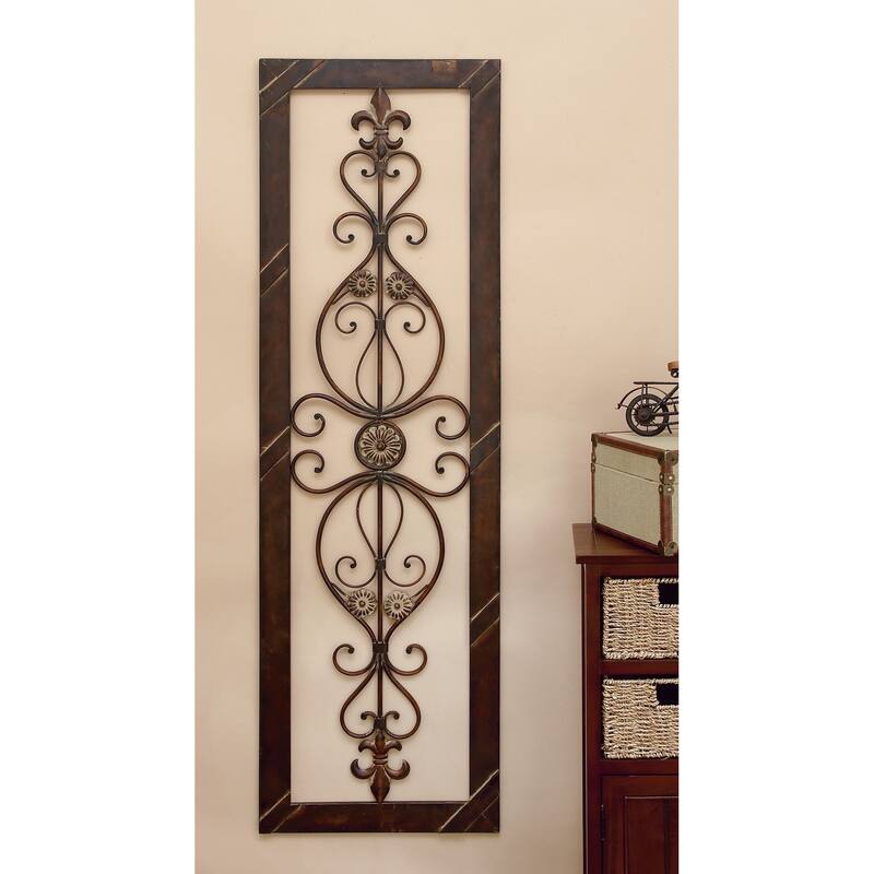 Metal Scroll Ornate Wall Decor with Black Frame - Brown - Roche River Decor