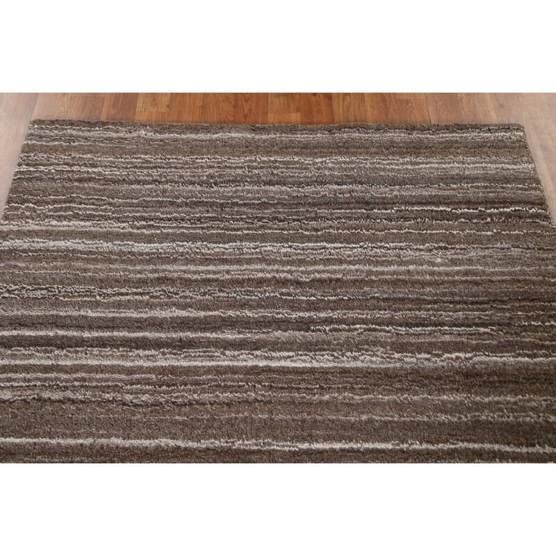 Brown Striped Gabbeh Contemporary Wool Area Rug Handmade - 4'0" x 5'11"