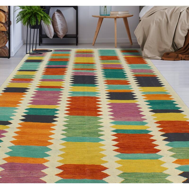 Modern Flatweave Milford Ivory/Red Rug - 5'10" x 7'11"