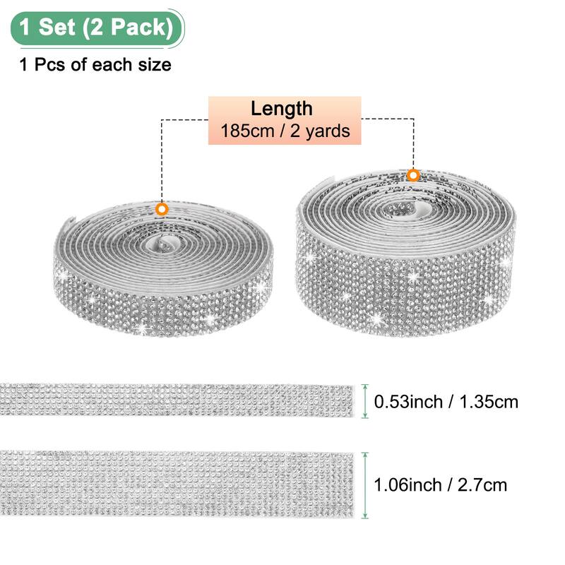2-Roll Crystal Rhinestone Ribbon,0.5/1.1 Inch x 2 Yards for DIY