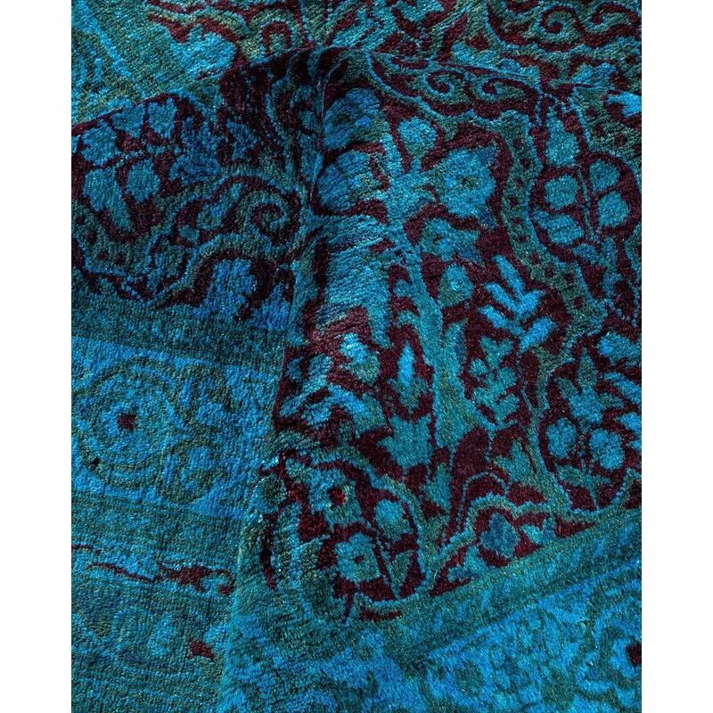 Overton Hand Knotted Wool Vintage Inspired Modern Contemporary Overdyed Blue Area Rug - 6' 1" x 6' 9"