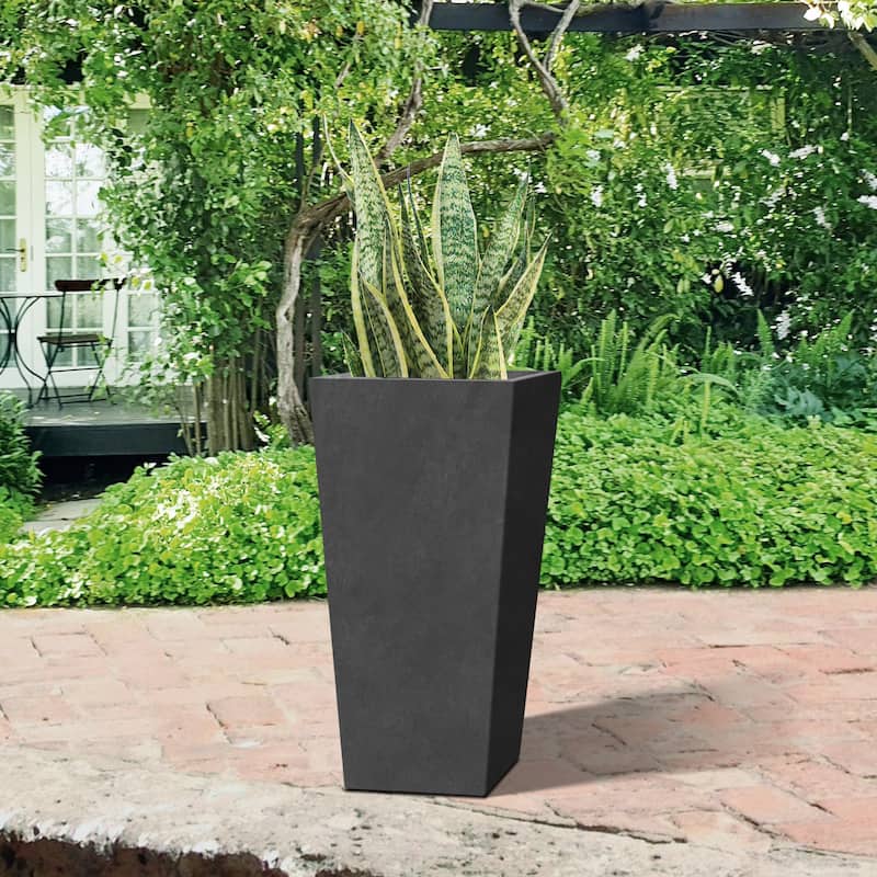 Roakken Black Lightweight Concrete Tapered Rectangle Planter by Havenside Home