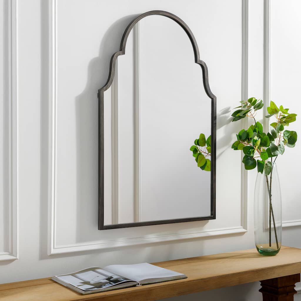 Reyansh Antiqued Silver Arched Wall Mirror - 28.3" x 43.3"