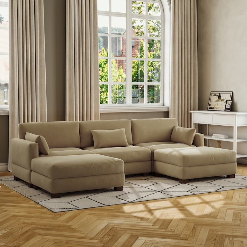 Corduroy Upholstered Modular Sectional Sofa for Living Room - CAMEL 5-PIECE