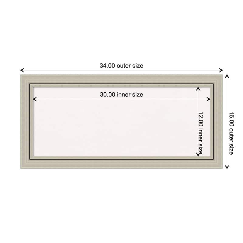Romano Narrow Wood Framed White Corkboard Bulletin Board - Romano Silver Narrow - Board Size 30x12