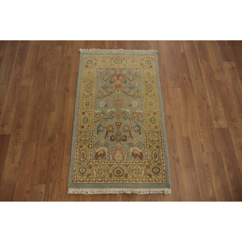 Hand Knotted Oriental 100% Wool Carpet Traditional Floral Navy Blue & Blues Ziegler Area Rug - 3' 1'' X 1' 10''