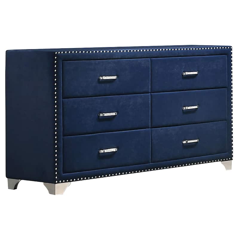 Giya 5pc King Bedroom Set, Classic Tufted Dark Blue Velvet Upholstery