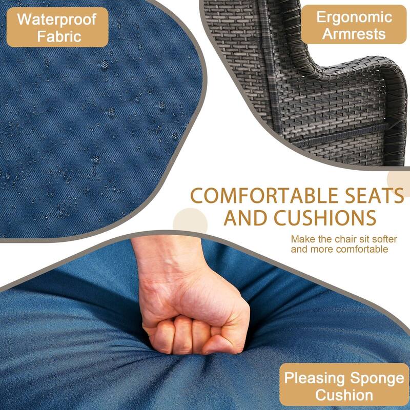 Outdoor Wicker Patio Conversation Furniture Set with Table and Cushion