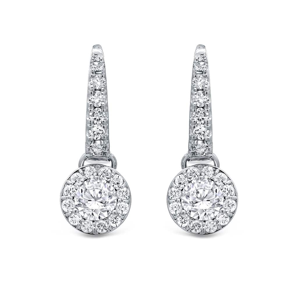 Auriya 14k Gold Round 1/2ct TDW Diamond Halo Dangle Earrings by Auriya (H-I, SI1-SI2)