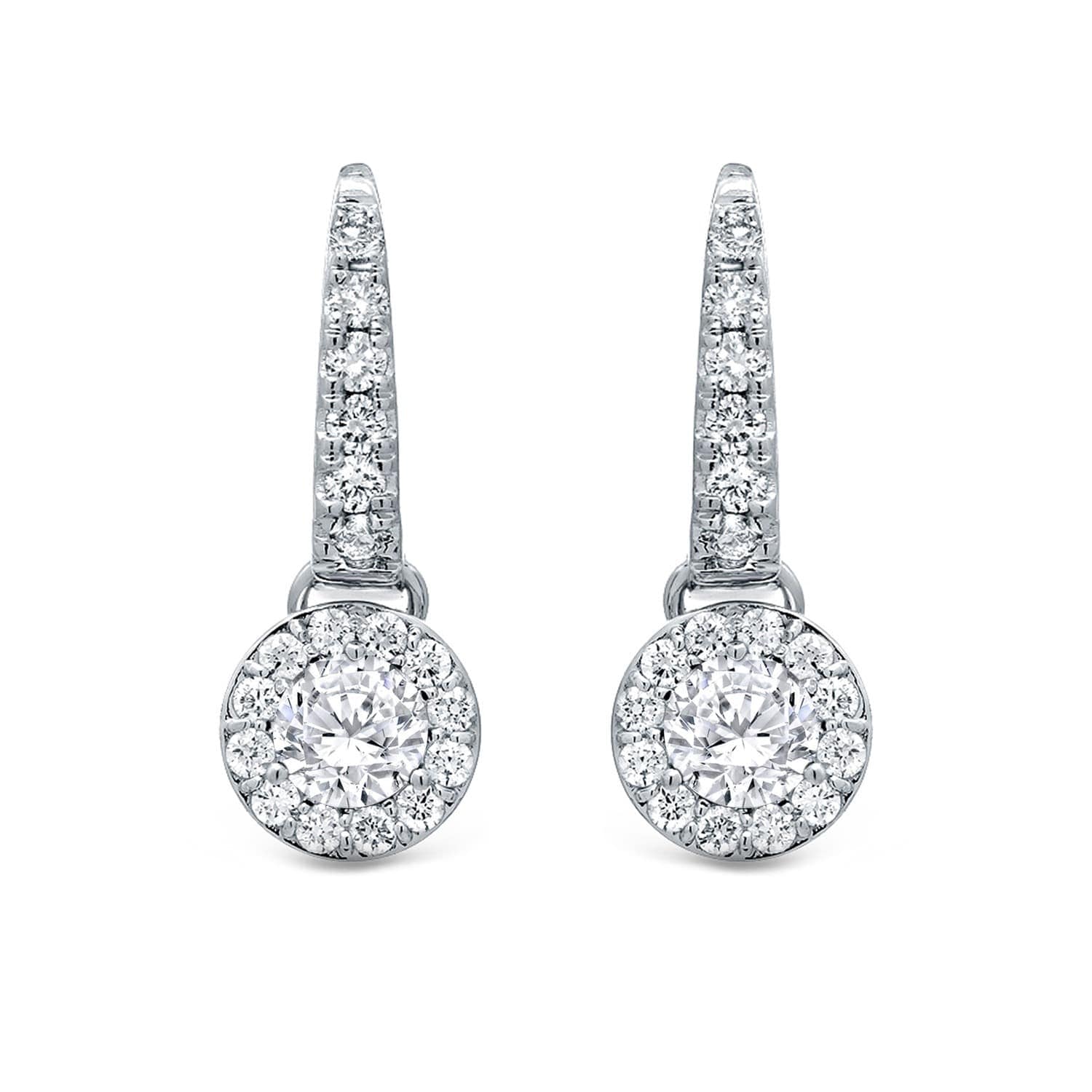 Auriya 14k Gold Round 1/2ct TDW Diamond Halo Dangle Earrings by Auriya (H-I, SI1-SI2)