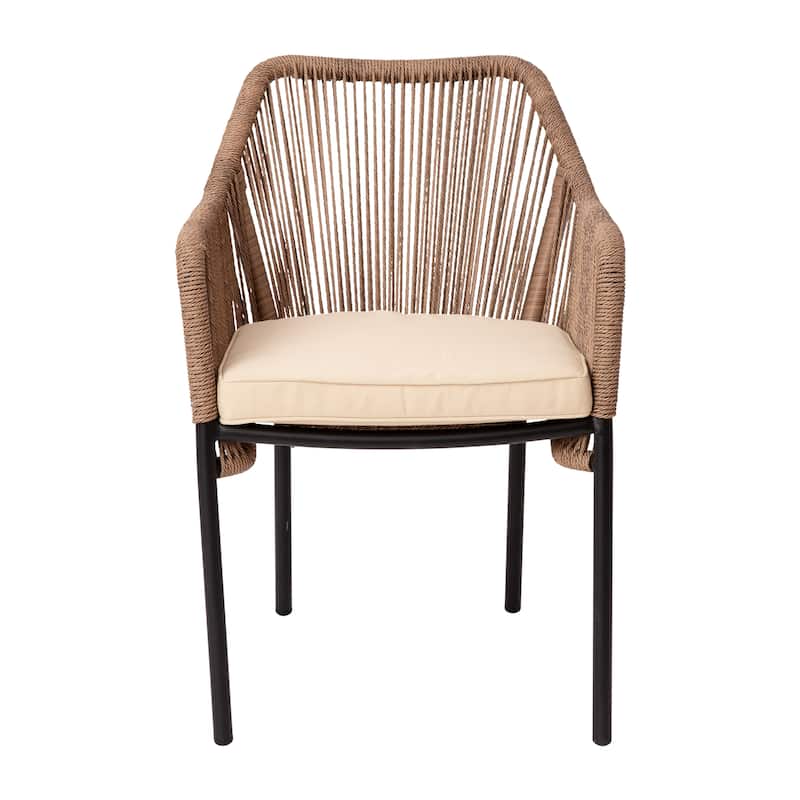 Woven Indoor/Outdoor Stacking Club Chairs - Cushions-Set of 2 - 22"W x 27"D x 31.25"H