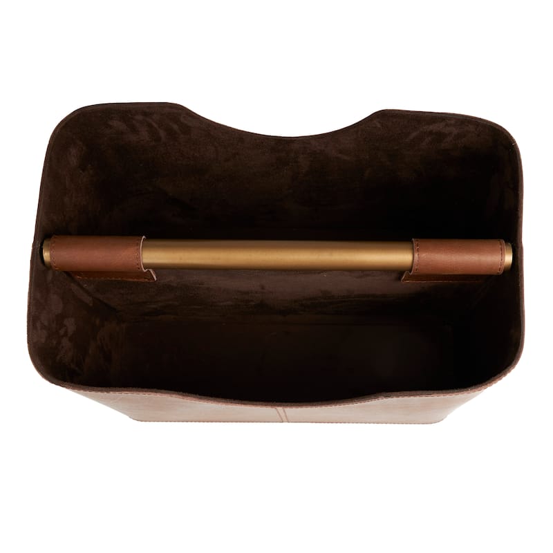 Brown or Light Gray Leather Magazine Holder with Divided Inside