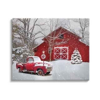 Stupell Red Barn & Truck Powdery Snow Rural Scenery Canvas Wall Art - Grey