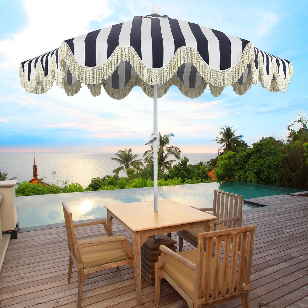 JONATHAN Y 9ft Tassel Patio Umbrella Auto-Tilt, Crank