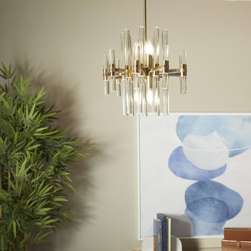 Metal Crystal Embellished 8 Light Room Chandelier with Link Style Chain - Gold - Roche River Decor