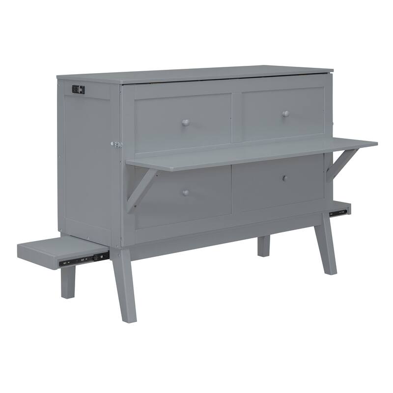 Murphy Bed Platform Bed with USB Port & Removable Shelves On Each Side