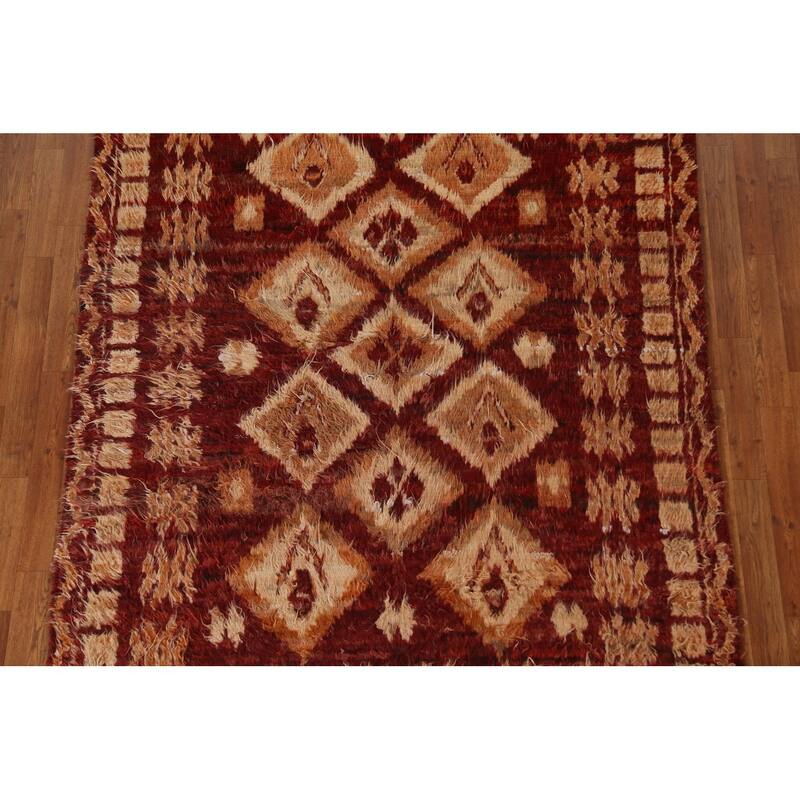 Hand Knotted Oriental 100% Wool Carpet Modern Tribal Red Moroccan Area Rug - 8' 0'' X 5' 7''