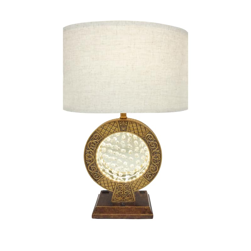 28" Antique polyresin Table Lamp WITH FLOATING CRYSTAL DECOR ON CENTER
