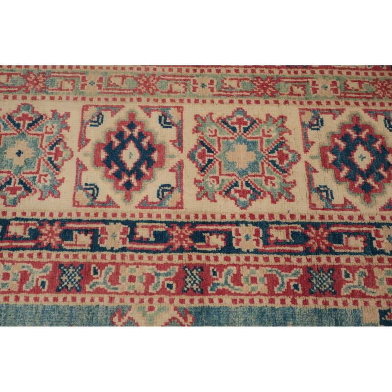 Hand Knotted Oriental 100% Wool Carpet Traditional Geometric Navy Blue & Blues Kazak Area Rug - 11' 10'' X 9' 0''