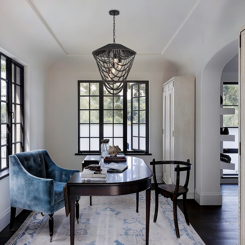 4-light Black Beaded Chandelier - 19.69"x19.69"x23.62"